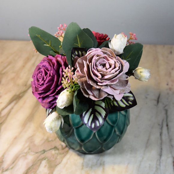 Wise Owl! 4 inch Aqua ceramic owl planter with sustainable Sola wood roses - Picture 5 of 7